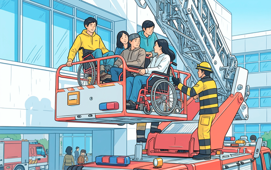 香川大学創造工学部で初のはしご車を活用した防災訓練を実施 ～障害のある学生の特性に配慮した安全な避難支援を想定～